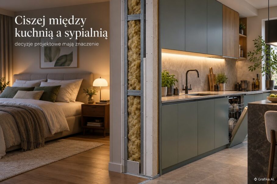 Przekrój izolowanej ściany oddzielającej kuchnię od sypialni